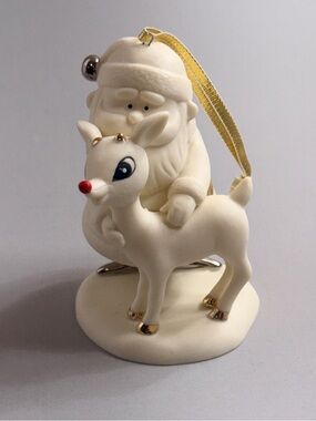 Department 56 Cream Santa with Reindeer and Gold Accents